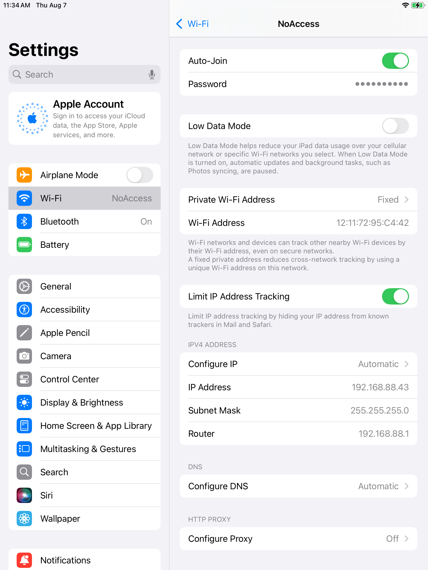 Détails du réseau Wi‑Fi