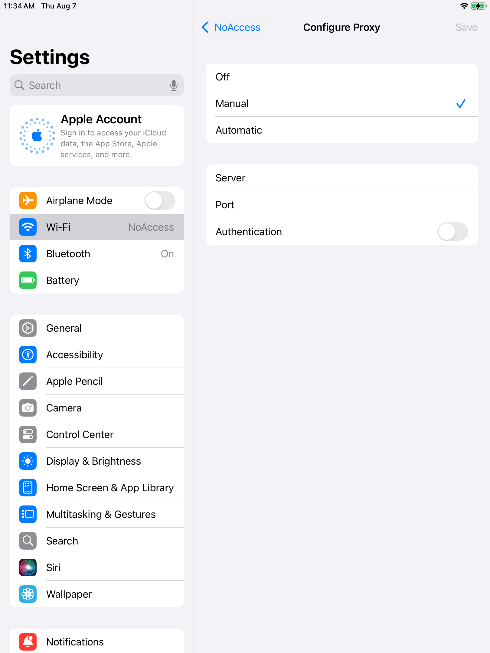 Configurer le proxy en Manuel