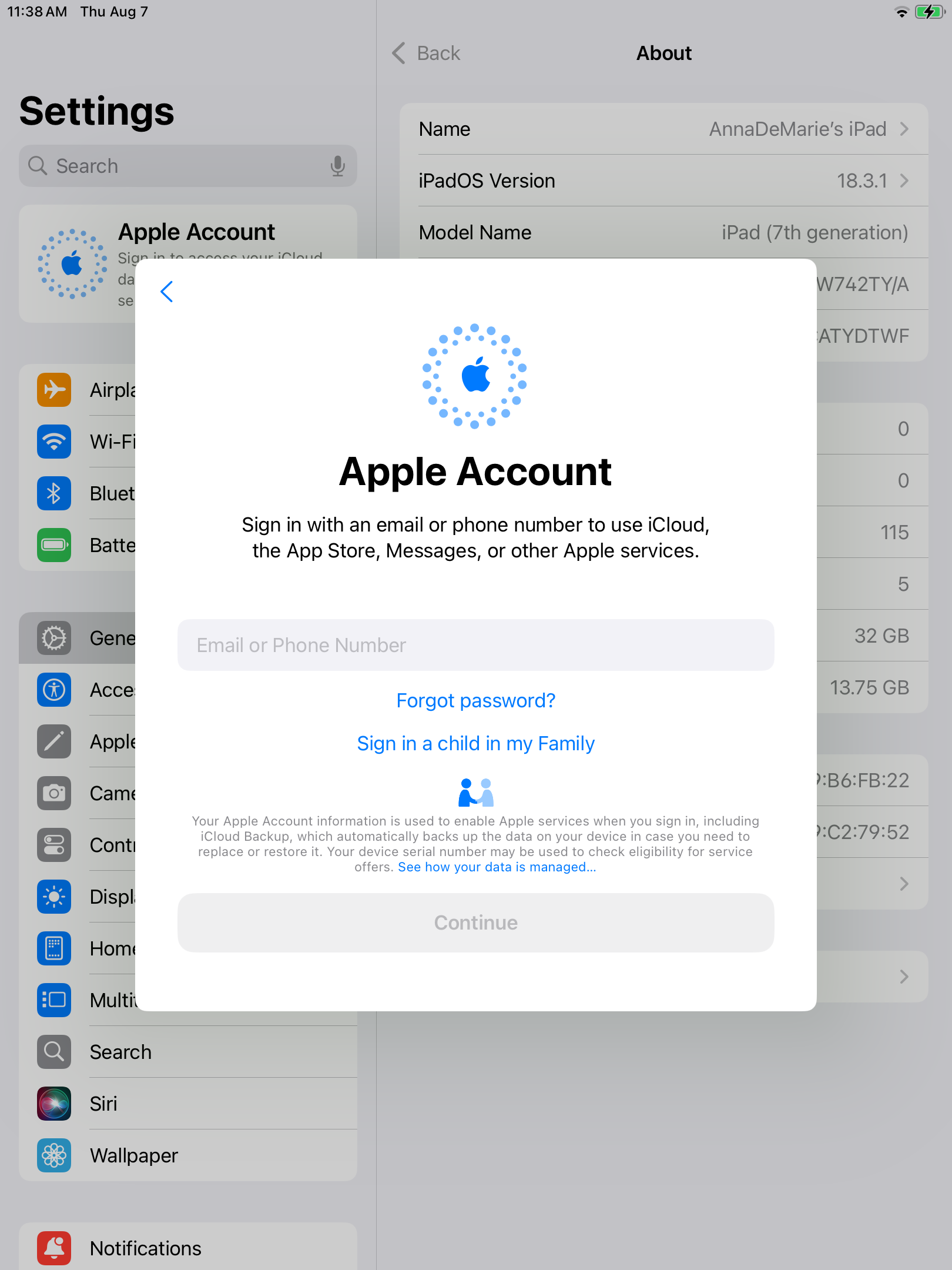 Saisir identifiant Apple et mot de passe
